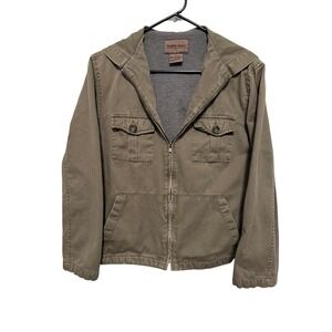Brandon Thomas Olive Green‎ Cotton Hooded Utility Jacket Mens Small Zipper